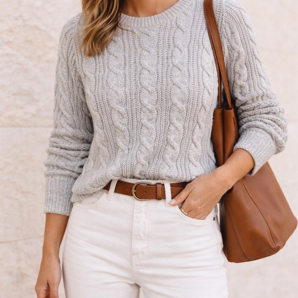 FRENCH CONNECTION |  Cable Sweater Quiet Luxury • Medium